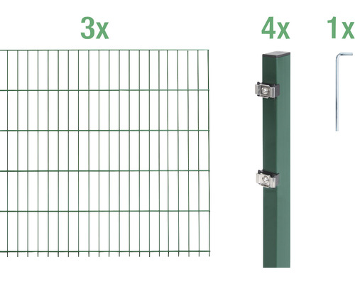 Stålnätspanel set ALBERTS med dubbla trådar 6/5/6 600x140cm grön