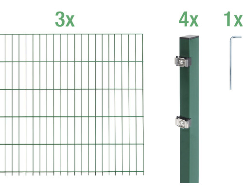 Stålnätspanel set ALBERTS med dubbla trådar 6/5/6 600x160cm grön