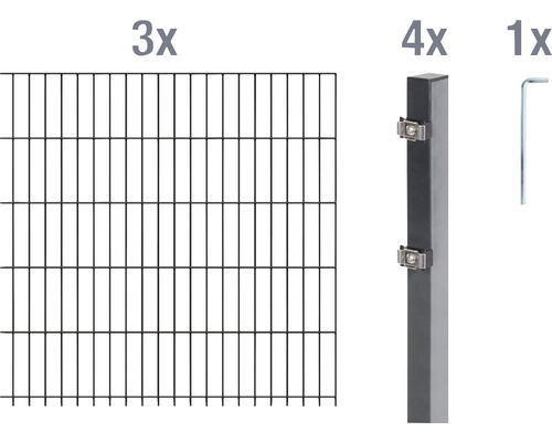 Stålnätspanel set ALBERTS med dubbla trådar 6/5/6 600x140cm antracit