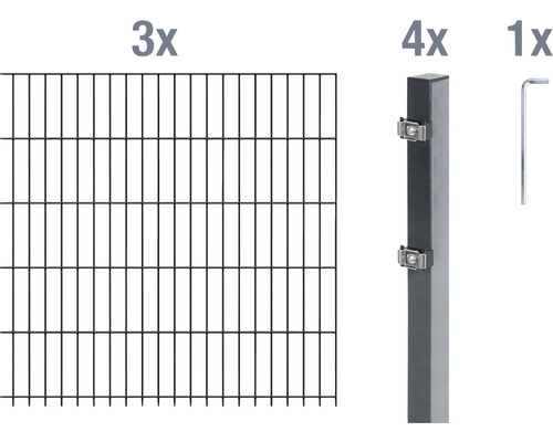 Stålnätspanel set ALBERTS med dubbla trådar 6/5/6 600x160cm antracit
