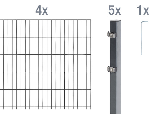 Stålnätspanel set ALBERTS med dubbla trådar 6/5/6 800x140cm antracit