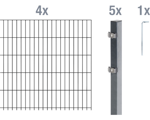 Stålnätspanel set ALBERTS med dubbla trådar 6/5/6 800x160cm antracit