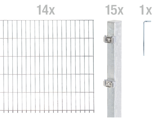 Stålnätspanel set ALBERTS med dubbla trådar 6/5/6 2800x100cm varmförzinkad Stängselset med dubbeltrådsstängsel med stängselmattor, stängselstolpar och insexnyckel