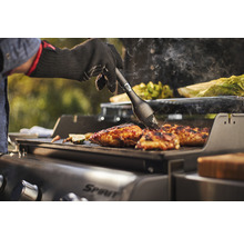 Grill med kycklingkött och grönsaker som penslas med en borste