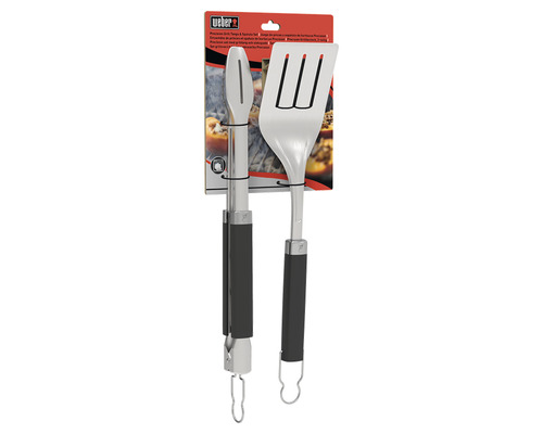 Weber grilltång och stekspade set i rostfritt stål med svarta handtag