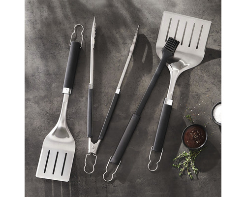 Grillbestickset med grilltång, stekspade och grillborste