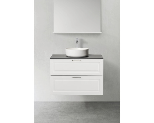 Tvättställsskåp med handfat, blandare, spegel och lådor