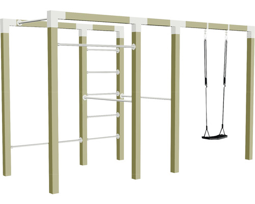 Klätterställning/gungställning PLUS Outdoor Fitness Modell 3 tryckimpregnerad Lekplatsställning med gunga, ribbstol och räckstång