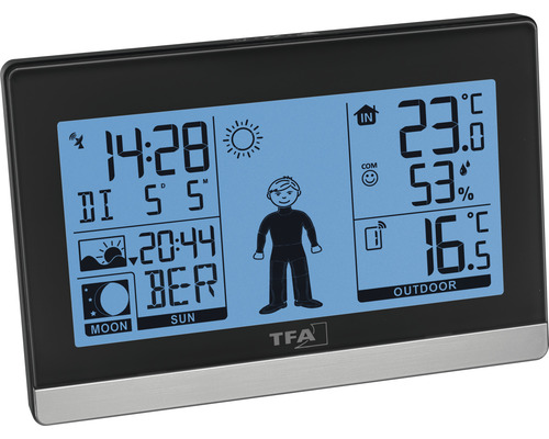 TFA Dostmann väderstation med visning av inomhus- och utomhustemperatur