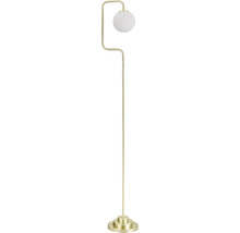 Golvlampa med rund, opal glasskärm och gyllene ram