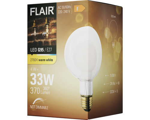 FLAIR LED-lampa G95 E27, 4 watt, 33 watt motsvarighet
