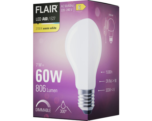 Förpackning för dimbar Flair LED-lampa A60 med E27-sockel