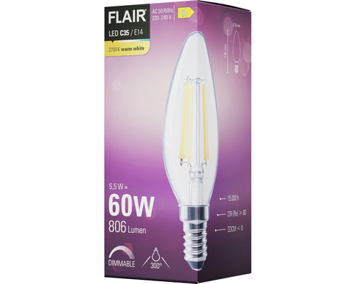 Förpackning för dimbar Flair LED-lampa C35 E14