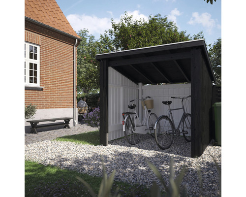 Cykelskjul PLUS Nordic 5,7m² 1 modul öppen trä inkl. takpapp/aluminiumlister/stolpfötter obehandlad