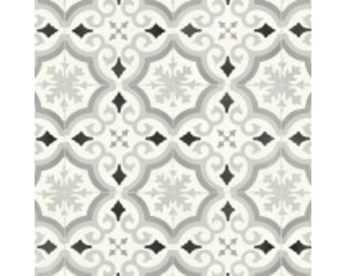 Vinylmatta Helsinki Kakel grå 2m bred (metervara) Kakelmönster med blommiga och geometriska motiv