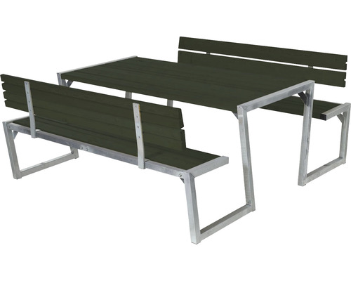 Picknickbord PLUS Zigma 2 ryggstöd trä/stål 176cm grön