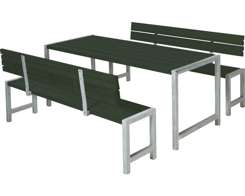 Picknickbord PLUS 2 ryggstöd trä/stål 186cm grön
