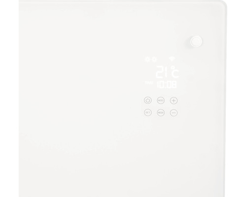 Närbild av en radiatortermostat med digital display och kontroller
