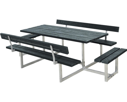 Picknickbord PLUS Basic 2 ryggstöd 2 påbyggnader ReTex/stål 260cm grå