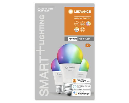LEDVANCE Smart Plus Multicolor lampa E27 på förpackningen