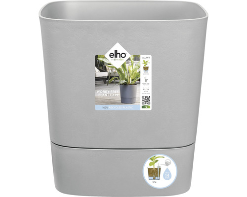 Självvattnande blomkruka ELHO Greensense plast 30x30x30cm light concrete Grå blomkruka i plast med bevattningssystem