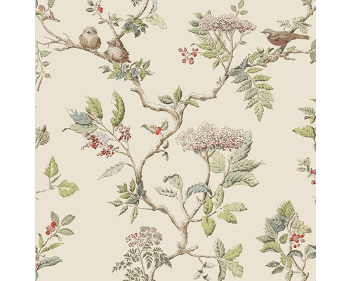 Tapet LAURA ASHLEY Elderwood beige 113346 Tapet med fågel- och växtmönster