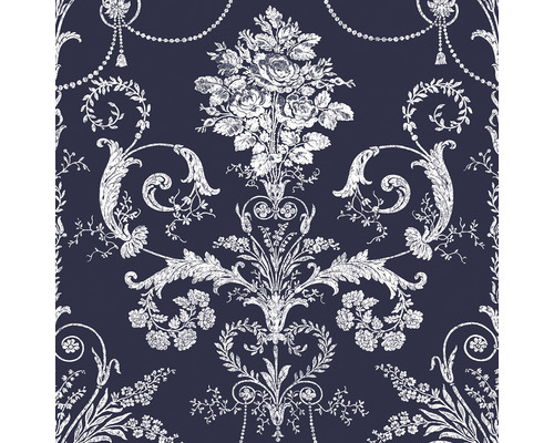 Detaljvy av en blommig non-woven tapet med ornament