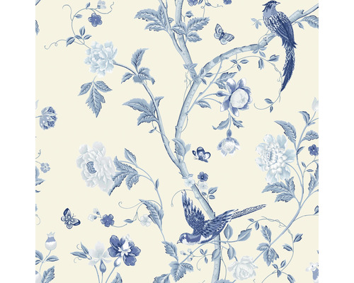 Tapet LAURA ASHLEY Summer Palace blå 113390 Tapet med blom-, fågel- och fjärilsmönster
