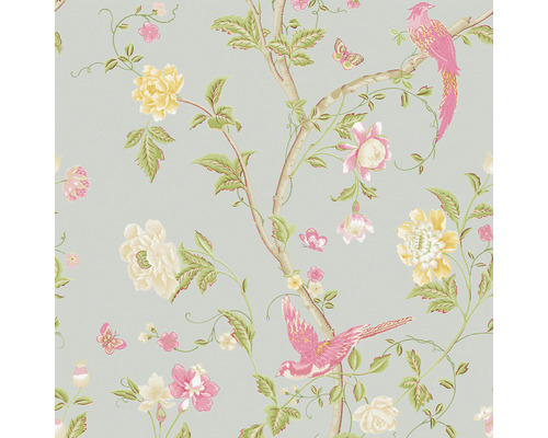 Tapet med blommönster, fåglar och fjärilar