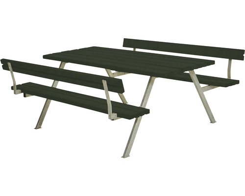 Picknickbord PLUS Alpha 2 ryggstöd trä/stål 177cm grön
