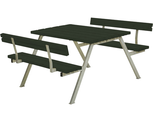 Picknickbord PLUS Alpha 2 ryggstöd trä/stål 118cm grön