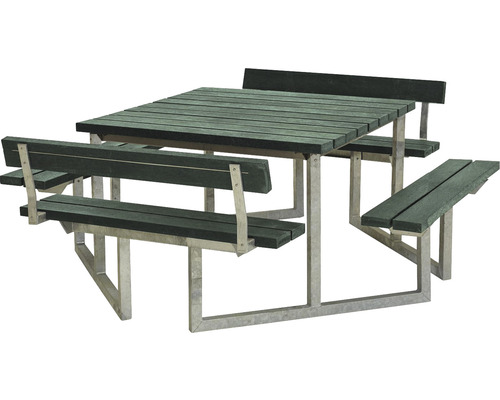 Picknickbord PLUS Twist 2 ryggstöd ReTex/stål 204cm grön