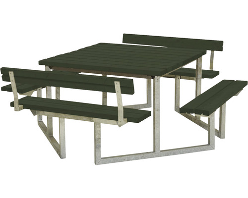 Picknickbord PLUS Twist 2 ryggstöd trä/stål 204cm grön