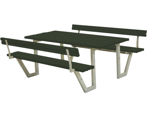 Picknickbord PLUS Wega 2 ryggstöd trä/stål 177cm grön