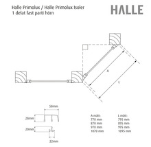 Halle Primolux Isoler hörndel ritning med mått