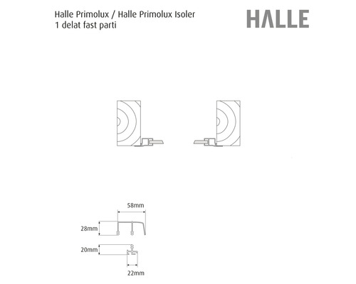Halle Primolux Isoler profil med måttangivelser