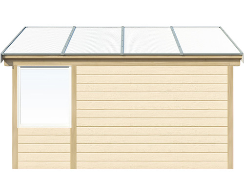 Trädgårdshus med fönster och transparent tak