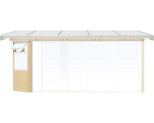 Illustration av ett trädgårdshus med fönster och skjutdörrar
