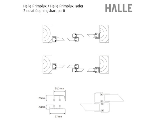 Halle Primolux / Halle Primolux Isoler tvådelad öppningsbar konstruktion teknisk ritning