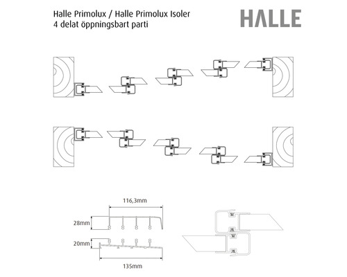 Halle Primolux Isoler monteringsdetaljer och mått