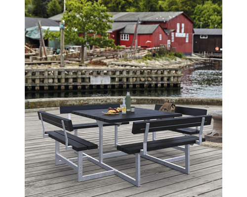 Picknickbord PLUS Picnic 4 ryggstöd RePlast/stål 224cm svart