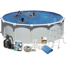 Poolset för ovanmarkspool med poolstege, filteranläggning, poolfolie och tillbehör