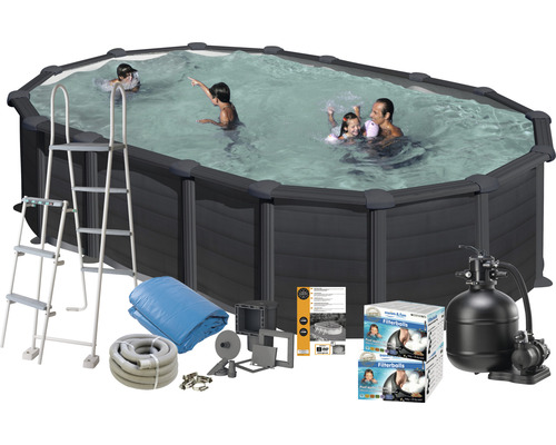 Ovanjordspool med poolstege, filteranläggning, poolfolie och tillbehör