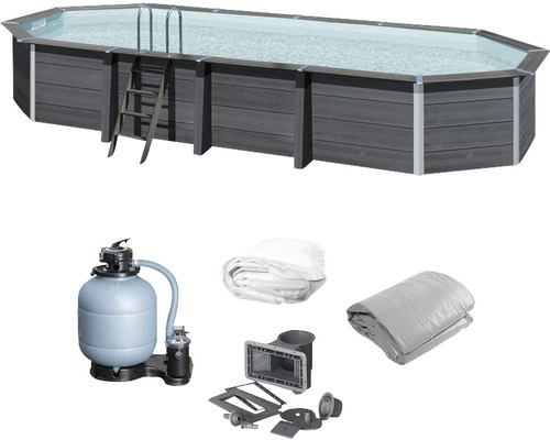 Pool SWIM&FUN komposit oval 804x386x124cm svart