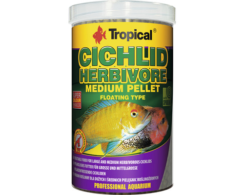 Fiskfoder TROPICAL Cichlid Herbivore Pellet M 1L Tropical Cichlid Herbivore Medium Pellet fiskmat förpackning