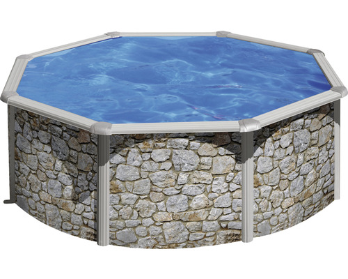 Pool PLANET POOL Ø350x120cm inkl. sandfilterpump, skimmer, stege, filtersand & anslutningsslang stenutseende