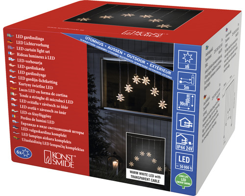 Konstsmide LED ljusgardin med snöflingor för utomhusbruk