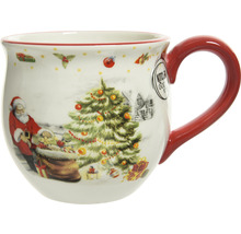 Keramisk mugg med julmotiv och rött handtag