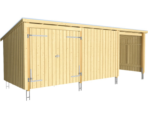 Förråd PLUS Nordic Multi 14m² 3 moduler med dubbeldörr och stängd/öppen framsida inkl. takpapp, aluminiumlister & stolpfötter