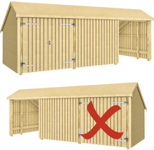 Illustration av korrekt och felaktig montering av ett träskjul